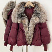 OFTBUY 2025 Nouveau Manteau d'Hiver en Vrai Fourrure de Raton Laveur Grande Taille pour Femmes, Manches en Tricot, Doudoune en Duvet de Canard Blanc, Parka surdimensionnée en Duvet