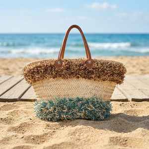 Natural Baskets Handmade Straw Weaving Basket Natural Color Fringe Design Beach Style Storage Container Christmas Halloween - Product Image 2