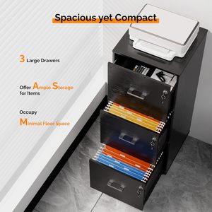 Meuble de classement moderne en bois à 3 tiroirs avec serrure, pour <span class=keywords><strong>dossiers</strong></span> format Lettre, avec onglets, base roulante pour bureau, organisation de fichiers mobile pour la maison et le bureau - Product Image 4