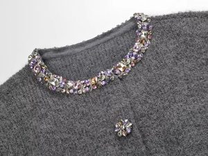 Cárdigan de Punto para <span class=keywords><strong>Mujer</strong></span>, Diseño Elegante, Cuello Redondo, Manga Larga, Color Sólido, con Cinturón, Fabricación de Alta Calidad - Product Image 3