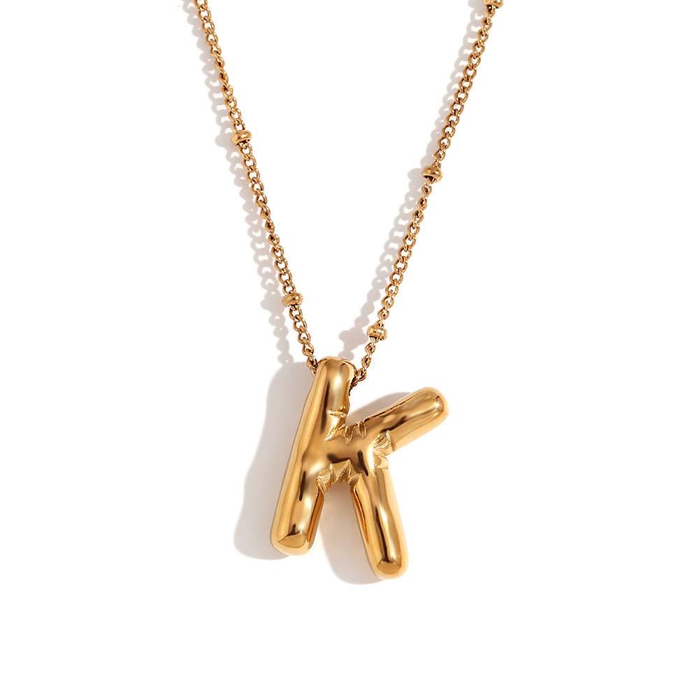 Party Balloon Letter Pendant Necklace - Gold -K