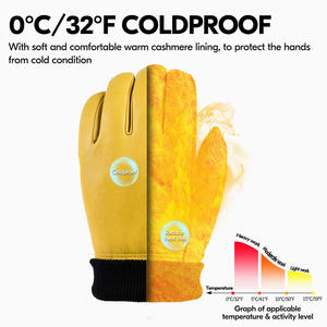 Guantes de trabajo para hombres, forro polar de piel de vaca, cabra, impermeable, cálido, a prueba de viento, color amarillo, para exterior, para invierno - Product Image 2