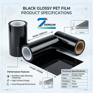 <span class=keywords><strong>Film</strong></span> PET noir, surface brillante, excellent effet occultant, pour ruban adhésif, étiquettes, membrane sonore, emballage haut de gamme - Product Image 2