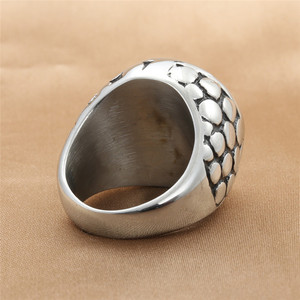 Men's <b>Titanium</b> Steel Round Epoxy <b>Ring</b> Silver Retro Punk Style Geometric Design Bezel Setting Gift Jewelry - Product Image 2