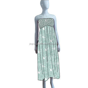 Vestido Largo Personalizado de Moda para Mujer Adulta, Estilo Smocked, Estampado Hawaiano, Sin Mangas, Tela de Seda de Leche - Product Image 3