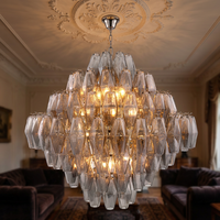 Lustre vintage en verre ambré facetté avec structure en acier inoxydable pour salon, villa, hôtel, décoration, lustre Murano