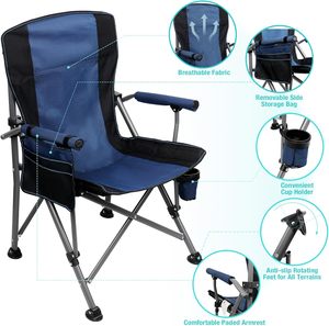 Silla de Camping Plegable Portátil de Respaldo Alto y Gran Tamaño, con Estructura de Acero Resistente y Portavasos, Silla de Jardín Metálica Fácil de Plegar - Product Image 4