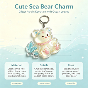 <b>Cute</b> Ocean Acrylic Keychains 6Pcs Summer Cartoon Glitter Waterproof <b>Keyring</b> Set for Bags Backpacks Keys - Product Image 6