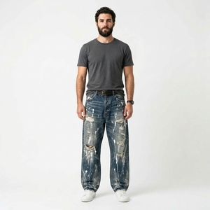 <b>men's</b> wide leg baggy <b>jeans</b> cotton denim loose fit mid waist casual fashion streetwear <b>trousers</b> for <b>men</b> for sale new quality - Product Image 1