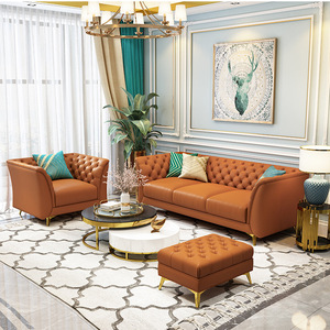 Canapé en cuir léger de luxe moderne américain de luxe Ensemble de meubles de salon Combinaison canapé d'angle en cuir - Product Image 3