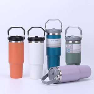Coffee <strong>Cup</strong> Thermos Stainless Steel Water Bottle with <strong>Straw</strong> 12oz 20OZ Ice American Coffee Mug Vacuum Flask Double-layer <strong>Straw</strong> <strong>Cup</strong> - Product Image 1