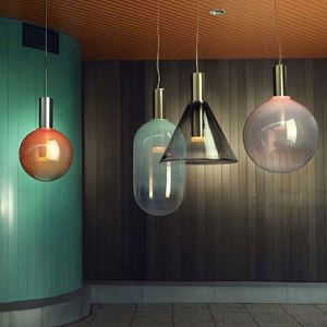 Nueva Lámpara Colgante LED de Diseño Nórdico <span class=keywords><strong>para</strong></span> Restaurante, Bar, Dormitorio, Mesita de Noche, Geométrica, Cónica, de Cristal Colorido, con Base de Hierro - Product Image 1