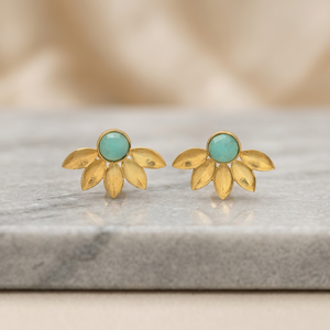 Handmade Brass Gemstone Earrings Gold Plated <b>Stud</b> Earrings Boho Ethnic Fashion - Product Image 3