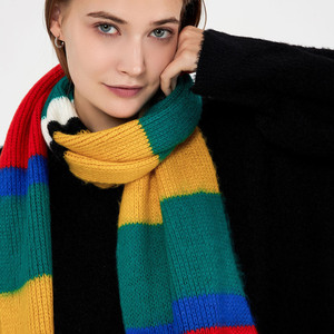 Colorblock Striped Faux Cashmere Scarf Mohair Texture Thick Warm Winter Women <b>Neck</b> <b>Warmer</b> Muffler Pashmina Shawls Wraps - Product Image 5