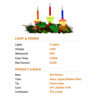Lampes à bulles de Noël homologuées ETL, 3 lumières, bougies C7, culot E12, 120V, IP45, 2700K, pointe de flamme, 3 pieds