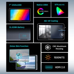 Monitor de Cámara FEELWORLD P7XL de 7 Pulgadas, 1500nit, 10 bits, Fabricante ODM, Aluminio Batería Integrada Monitor de Campo para Cámara DSLR HDMI 2.0 - Product Image 2