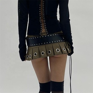 Punk Style <strong>Low</strong> <strong>Rise</strong> Mini <strong>Skirt</strong> With Leather Belt Hot Sexy Super Short Pleated <strong>Skirts</strong> Women - Product Image 3