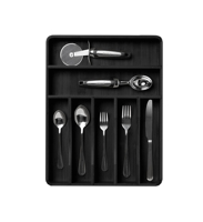 Organisateur d'argenterie en bambou noir pour tiroir organisateur d'ustensiles de cuisine extensible pour tiroirs de cuisine