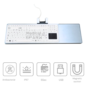 Bàn phím y tế/công nghiệp kín, có thể giặt, khử trùng, kháng khuẩn và chống nấm mốc với bàn di chuột và khay từ tính. - Product Image 2