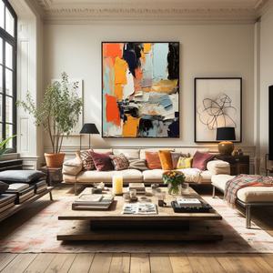 Peinture à l'huile abstraite artisanale encadrée, art mural pour chambre minimaliste, chambre d'hôtes, décoration d'hôtel - Product Image 6