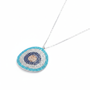 Eye Design Round Bent Shape Pendant for Lady Turkish Wholesale Handcrafted 925 Sterling Silver Jewelry - Product Image 2