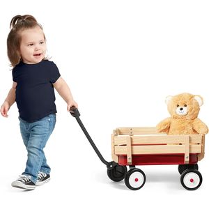Uzun saplı kırmızı çelik araçları arabalar çocuklar için kullanılan ahşap vagon itme sepeti - Product Image 2