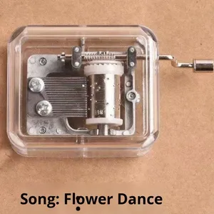 Boîte à musique rectangulaire miniature à manivelle avec fleurs en soie et oiseau dansant 'Joyeux Anniversaire' 'Adieu' – Cadeau d'anniversaire créatif - Product Image 3