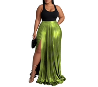 Jupe longue plissée brillante décontractée pour femme, taille haute, couleur unie, grande taille, haute qualité, collection été 2026