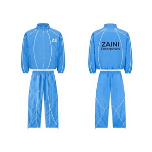 Ensemble de survêtement ZAINI 110 GSM en polyester premium coupe-vent pour homme, bleu ciel avec panneaux à passepoil blanc, logo personnalisé par transfert thermique - Product Image 1