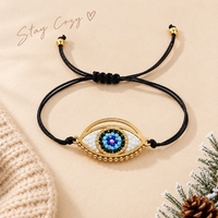 Gelang Pesona Mata Go2boho Tali Nilon Hitam Desain Manik Geometris Berlapis Emas Perhiasan Hadiah Uniseks Bohemian