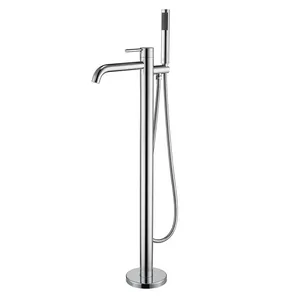 Chrome Waterfall Bathtub Faucet Floor Mounted Brass Square Bath Shower Set With Handshower Freestanding Tub Sink Tap Clawfoot