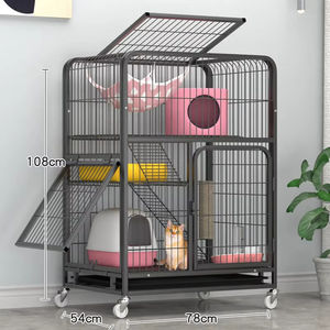 Ağır büyük katlanabilir Metal kedi yavru gelincik kafes 360 döner tekerlekler muhafaza ile evcil hayvan oyun parkı rampa merdivenler hamak - Product Image 5