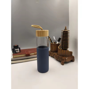 New Simple High Borosilicate Glass Water Cup with Silicone Sleeve & Bamboo Lid Portable Outdoor Single-layer <b>Drinking</b> Mug - Product Image 5