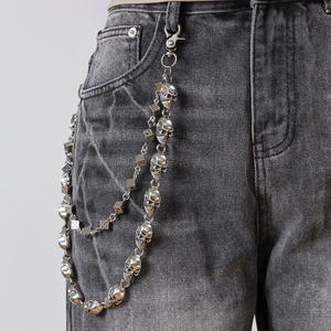 Chaîne de taille en métal double couche avec pendentif crâne et dés, style Hip Hop Punk, en argent tibétain, pour jeans et tenues décontractées - Product Image 1