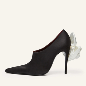 Sandales élégantes en soie pour femme, grande taille 45, à fleur arrière, à bout pointu, talons aiguilles fins, chaussures de soirée, escarpins à coupe large - Product Image 3