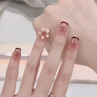 Ongles Press-On Faits Main, French Manucure Sourire, Vernis Gel Effet Œil de Chat, Motif Floral, Tailles XS/S/M, Lot de 10 Pièces