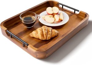 Bandeja de Madera Personalizable con Asas de Metal Negro Mate, Bandeja para Mesa de Centro Otomana para el Desayuno - Product Image 4
