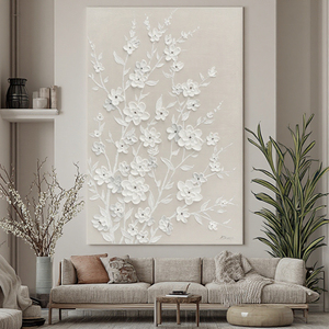Dipinto a Olio 3D su Tela con Texture, Fiori Bianchi e Albero, Quadri Personalizzati all'Ingrosso, Decorazione Moderna per la Casa, Arte Murale - Product Image 3