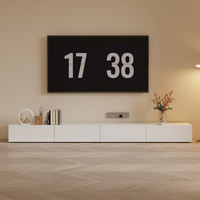 Meuble TV flottant en panneau artificiel, console multimédia murale à trois portes sans poignée, rangement fermé minimaliste pour téléviseur