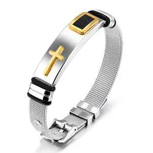 Stainless steel 316l watch belt wristband bracelet for men luxury religious cross bracelet jewelry