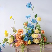 Rangkaian Bunga Buatan Gaya Monet, Oranye Pastoral, Sutra, Lily, Poppy, Daisy, untuk Taman, Jalan Setapak, dan Pot Bunga di Toko