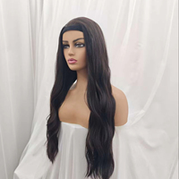 Perruque avec bandeau fabriquée en machine, ondulations corps noir naturel, cheveux synthétiques sans colle, sans dentelle