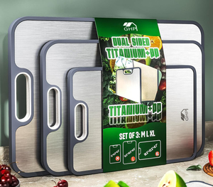 Ensemble de 3 planches à découper en titane personnalisées, design double face, non toxiques, planches à découper de qualité alimentaire M/L/XL pour la préparation des aliments - Product Image 1