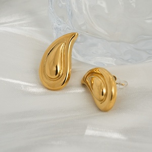 2024 Dazan nouveau 18k plaqué or hypoallergénique en acier inoxydable Vintage minimaliste larme gaufrage boucles d'oreilles pour petite amie Gigt - Product Image 1