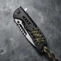 Couteau pliant à lame pointue en acier enduit noir avec poignée en paracorde et plastique, idéal pour le camping, le bricolage et la personnalisation de logo (Bowie)
