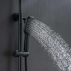Corps en laiton noir mat exposé pommeau de douche en ABS mélangeur d'eau chaude et froide cascade salle de bain ensemble de douche de Massage