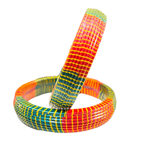 <b>Red</b> and Green Lac Bangles with Stylish Yellow Stripes Handmade Traditional Ethnic Jewelry for Women Wedding Festival Party Wear - Product Image 3