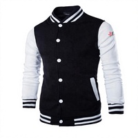 Jaket Baseball Pria SPARKWELL INDUSTRY Biru Putih Lengan Panjang Kancing Depan Bahan Kanvas Cepat Kering Regular Fit Musim Dingin Warna Blok