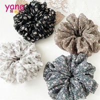 Scrunchie Rambut Besar Motif Bunga Gaya Hutan untuk Wanita, Aksesoris Rambut Mewah Bahan Chiffon Musim Semi/Panas 2026 Terbaru