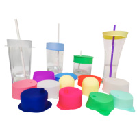 Couvre-gobelet en silicone pour mini-gobelet, avec impression de logo, couvercles en verre avec trou pour paille